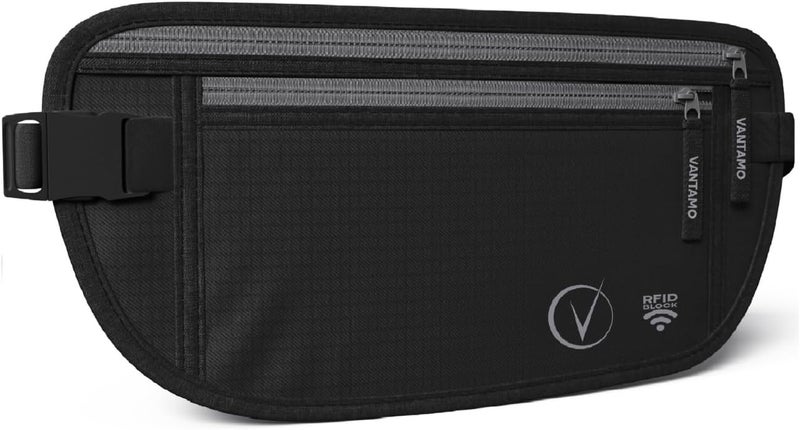 Vantamo حزام نقود مع RFID للرجال والنساء، حامل جواز سفر مخفي للسفر، حقيبة خصر للسفر بجيبين للنساء مضادة للسرقة - Image 1